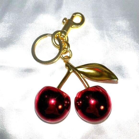 Chic Red Cherry Keyring with Gold-Plated Accents for Women - Picture 2 of 4